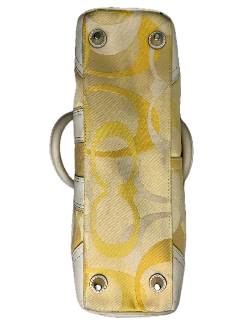 Coach Hampton Optic C Signature Stripe Yellow White Double Handle Shoulder Bag - Picture 7 of 15